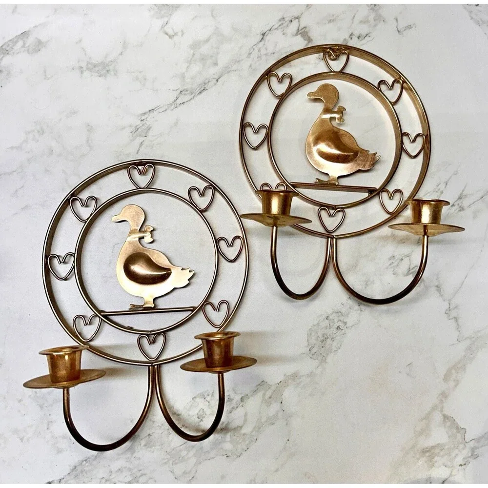 Set of TWO- Vintage Goose Heart Wall Sconces Double Cup 2-Candle Holders